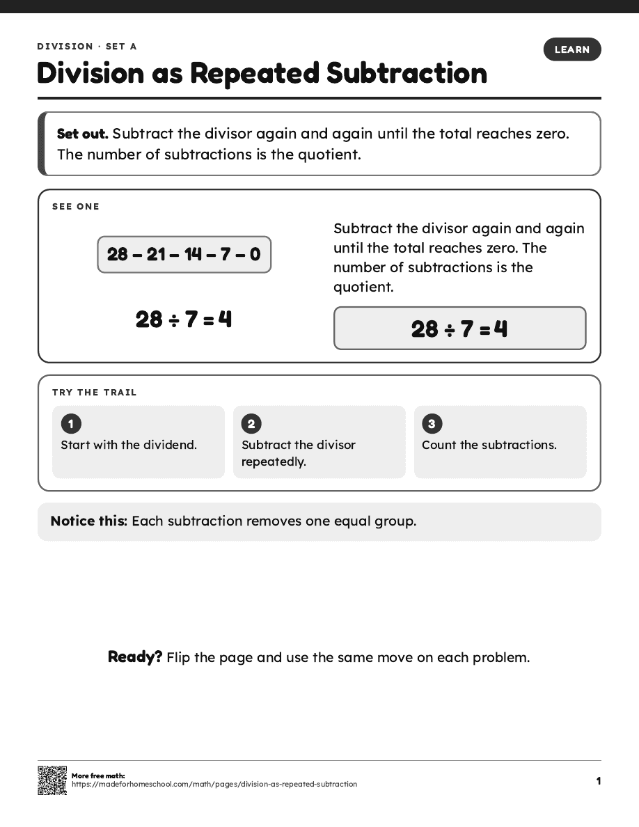 First page of Division as Repeated Subtraction