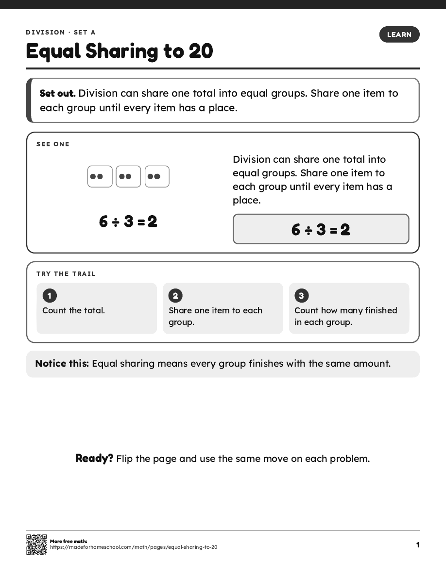 First page of Equal Sharing to 20