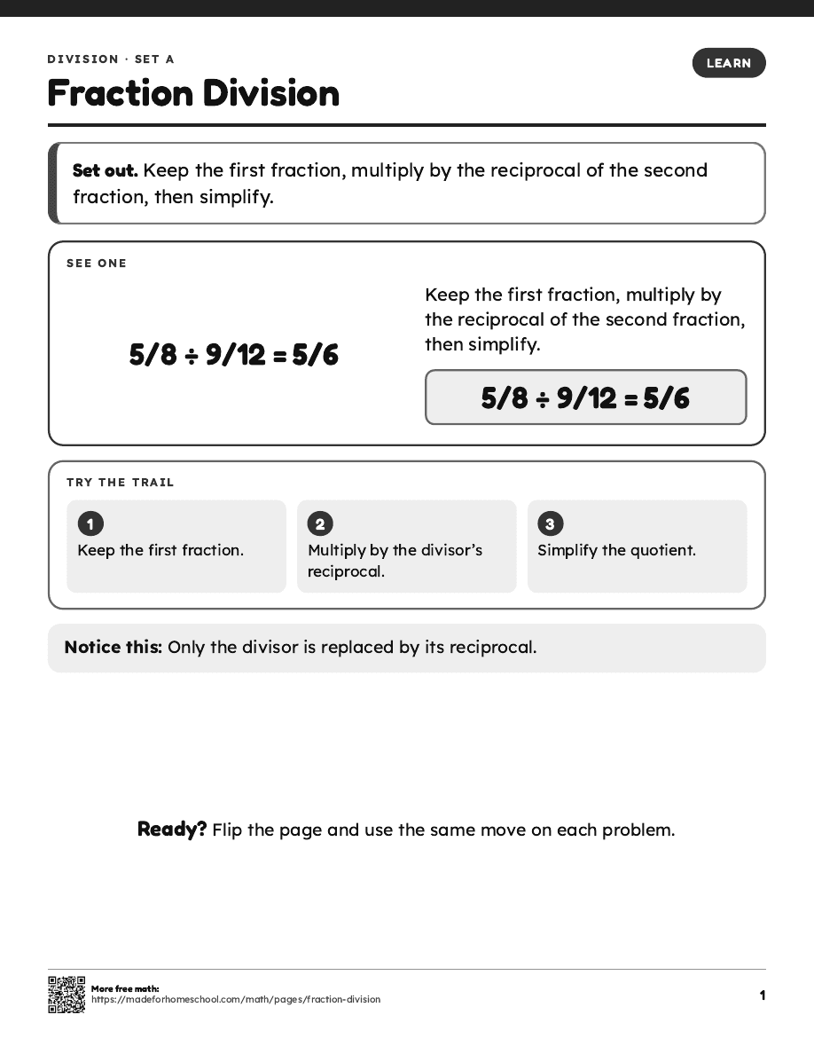 First page of Fraction Division
