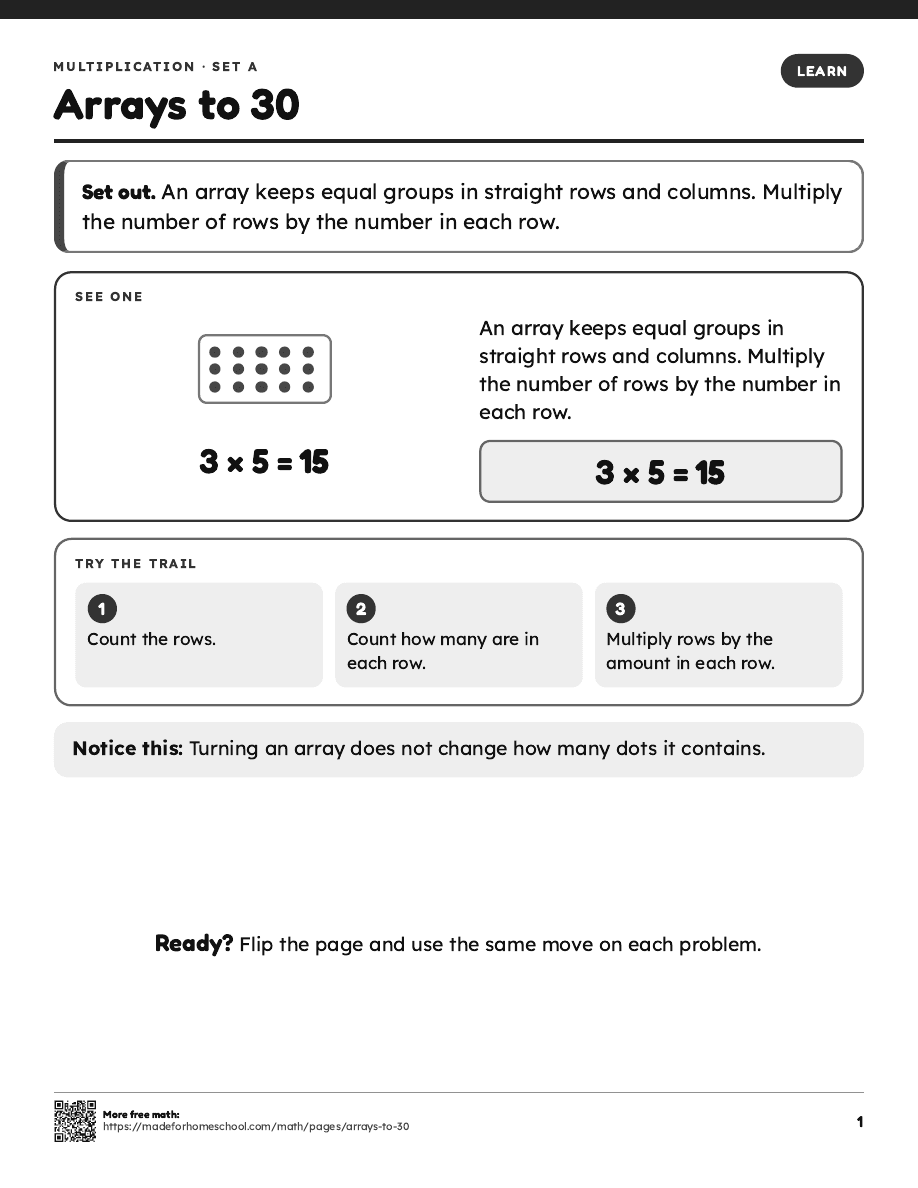 First page of Arrays to 30
