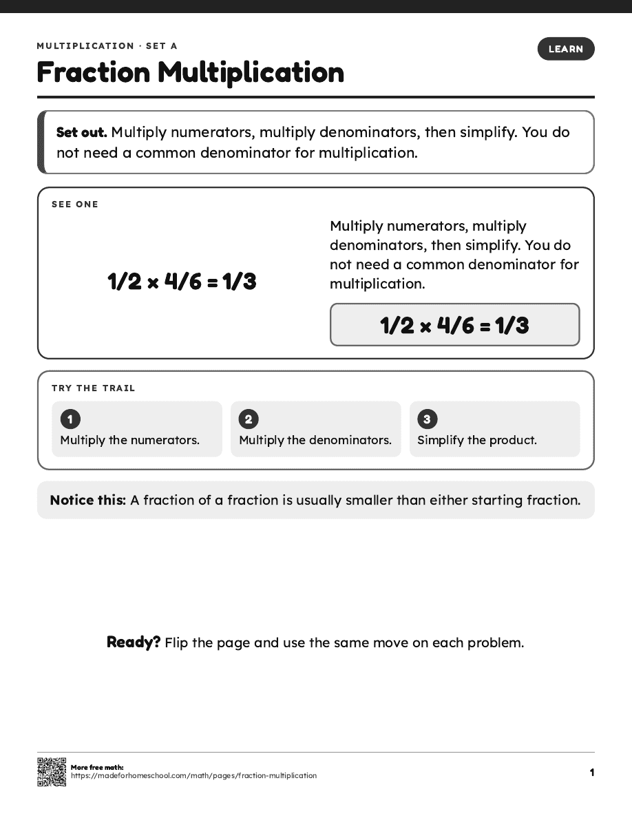 First page of Fraction Multiplication