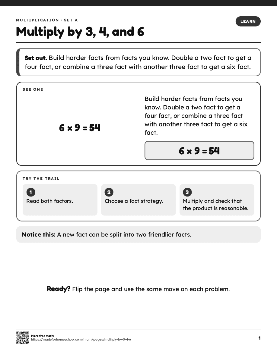 First page of Multiply by 3, 4, and 6