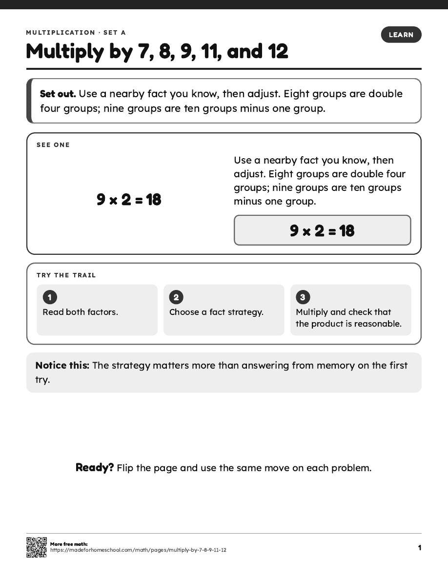 First page of Multiply by 7, 8, 9, 11, and 12