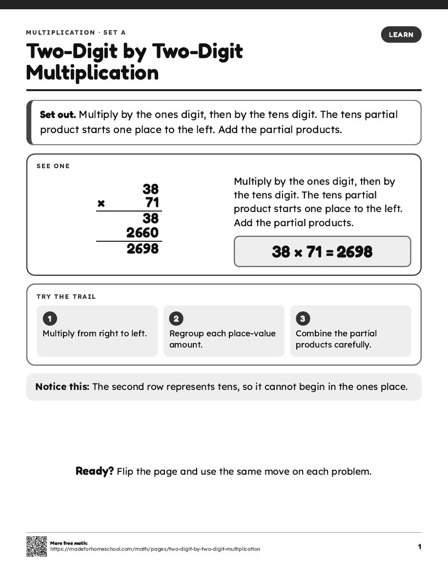 First page of Two-Digit by Two-Digit Multiplication
