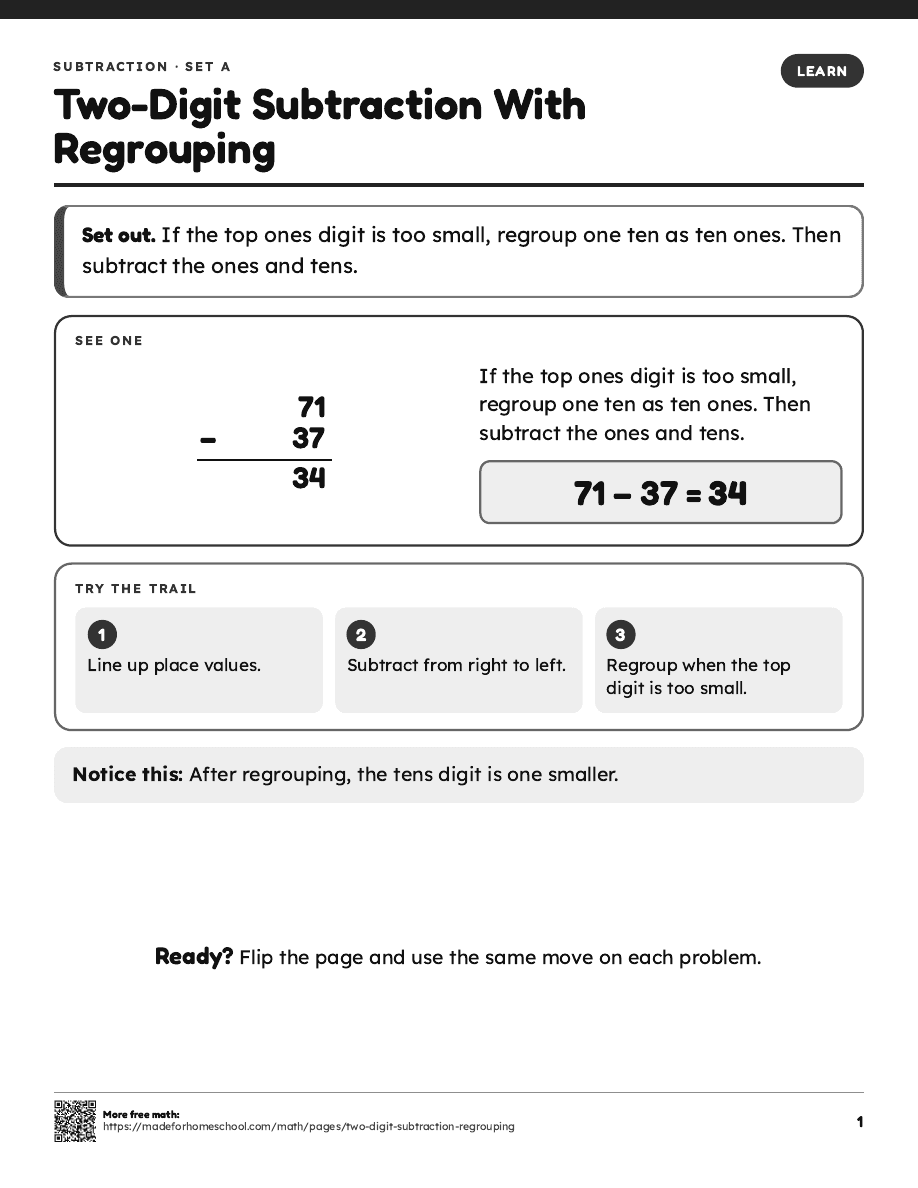 Preview of Two-Digit Subtraction With Regrouping