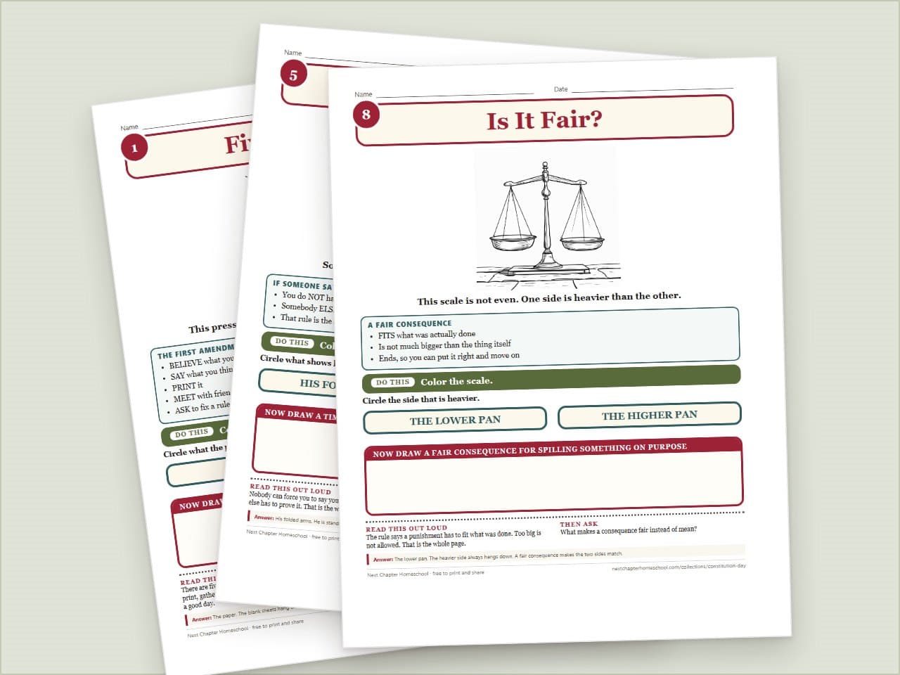 Preview pages from Constitution Day Bill of Rights Booklet, K-2: Ten Amendments, One Page Each