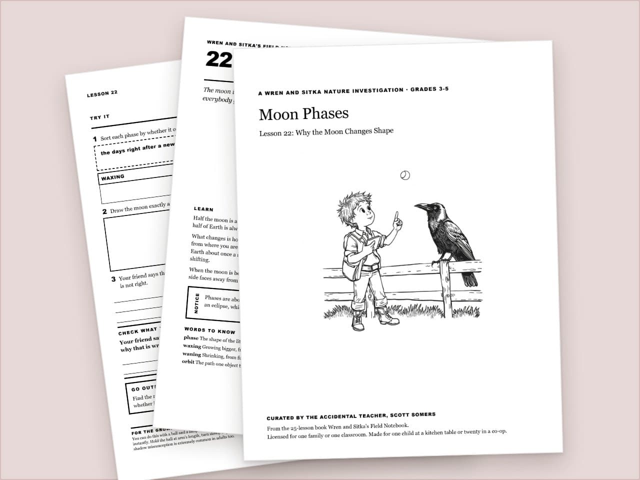 Preview pages from Moon Phases: Why the Moon Changes Shape, a Wren and Sitka Lesson, Grades 3-6
