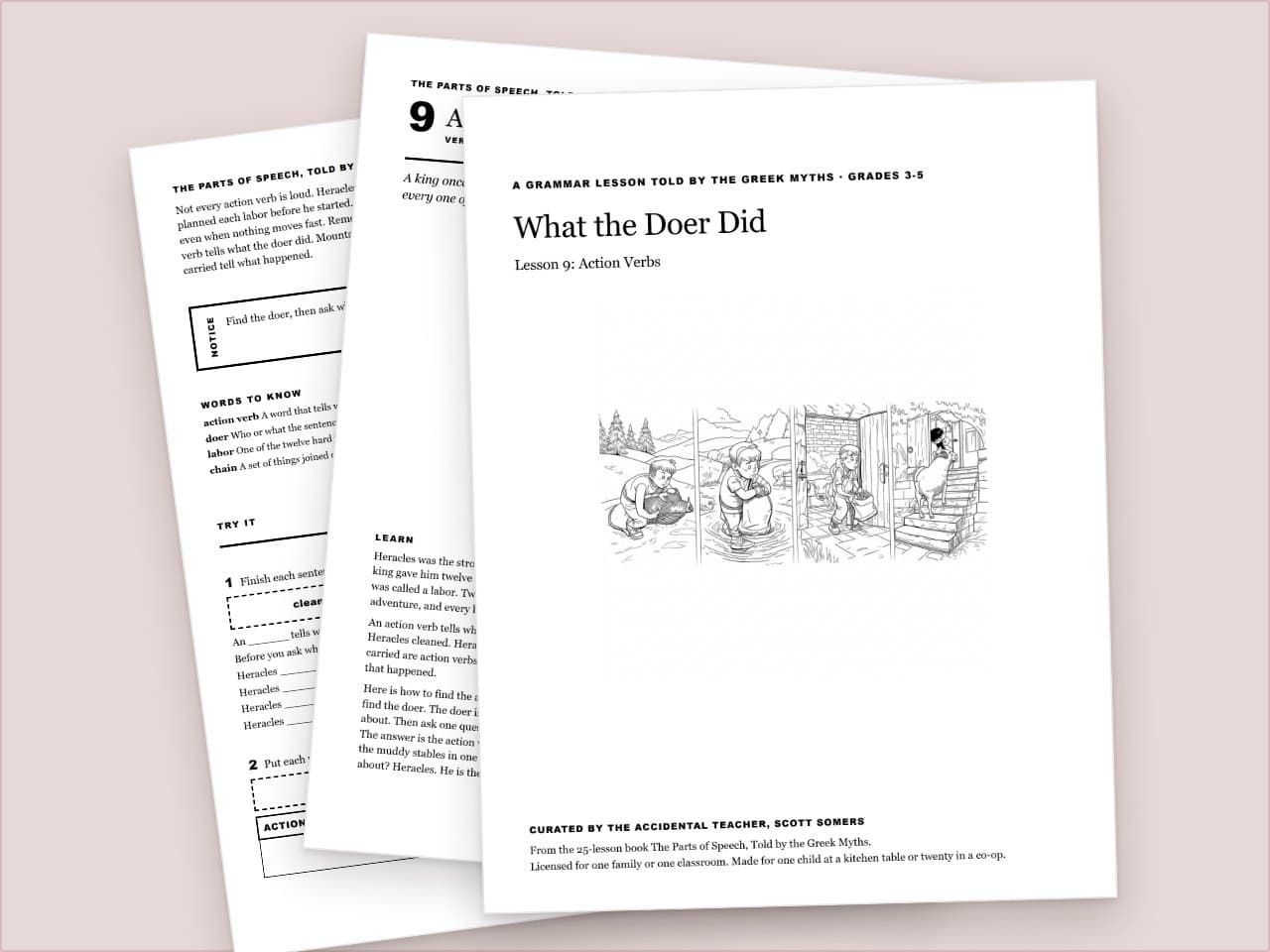 Preview pages from Action Verbs Worksheet: What the Doer Did, Greek Myths, Grades 3-5