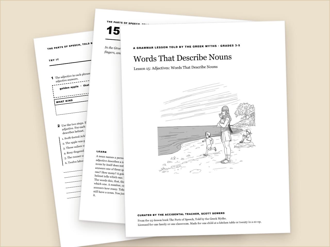 Preview pages from Adjectives Worksheet: Words That Describe Nouns, Greek Myths, Grades 3-5