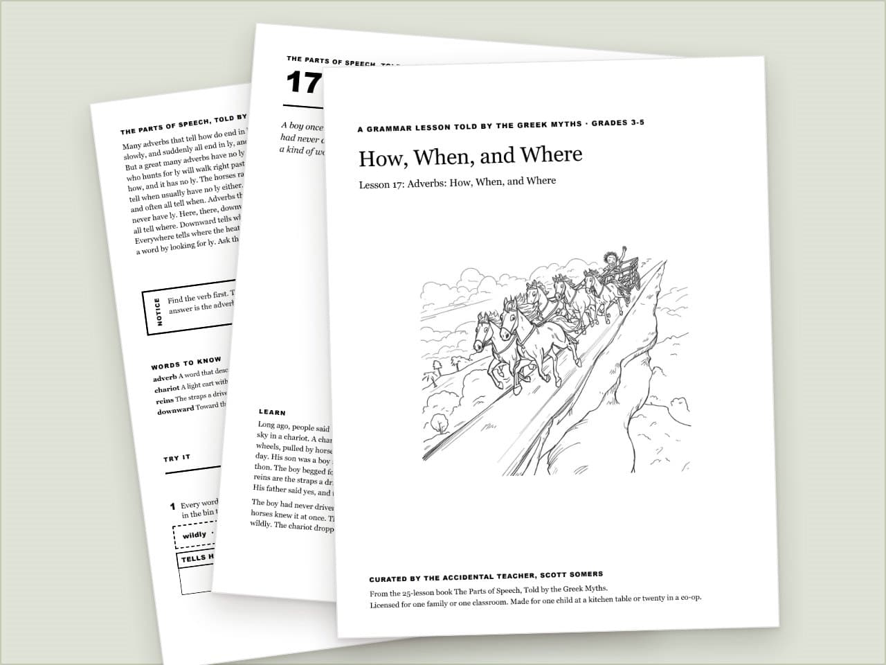 Preview pages from Adverbs Worksheet: How When and Where, Greek Myths, Grades 3-5