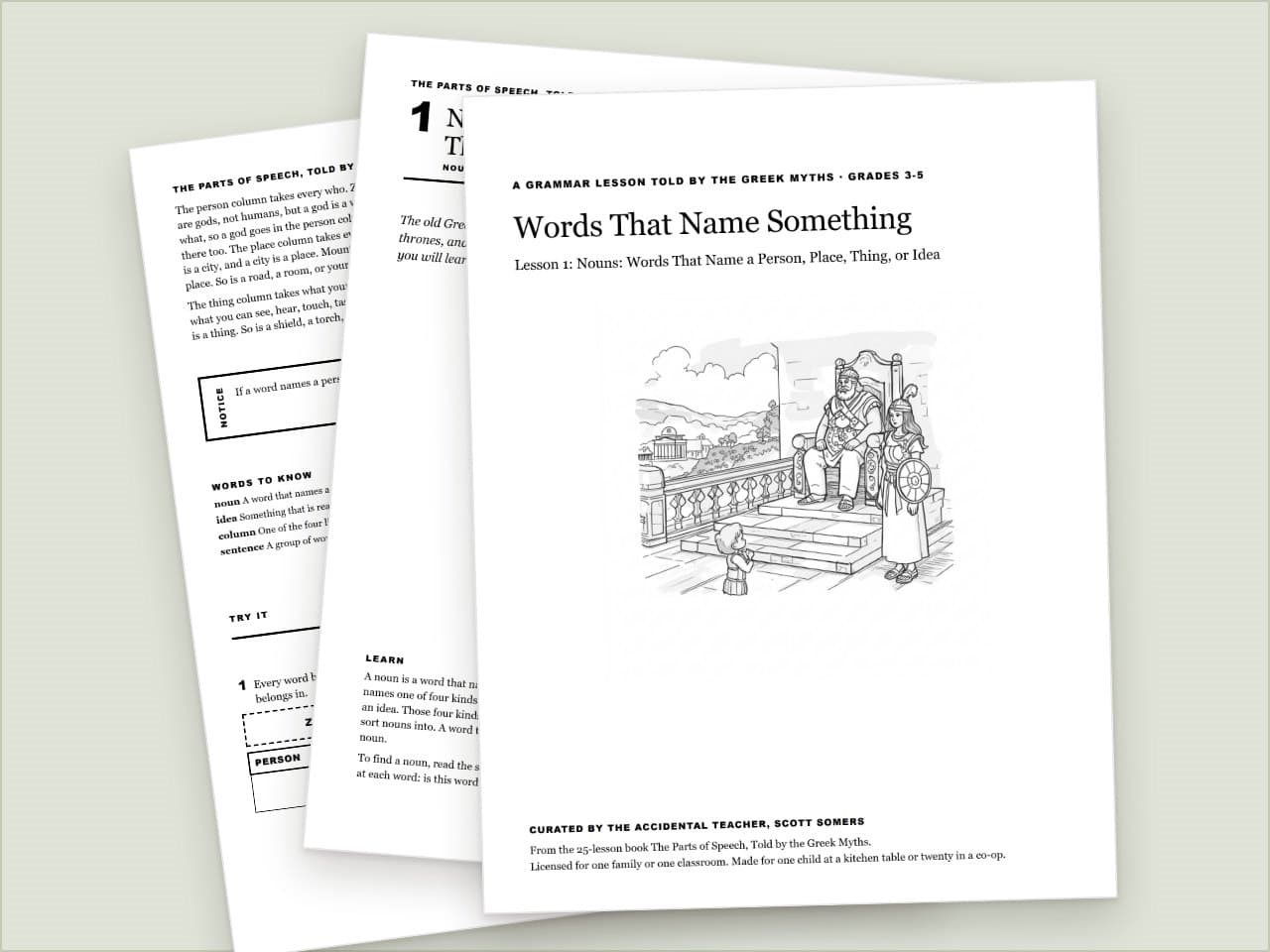 Preview pages from Nouns Worksheet: Person Place Thing or Idea, Greek Myths, Grades 3-5