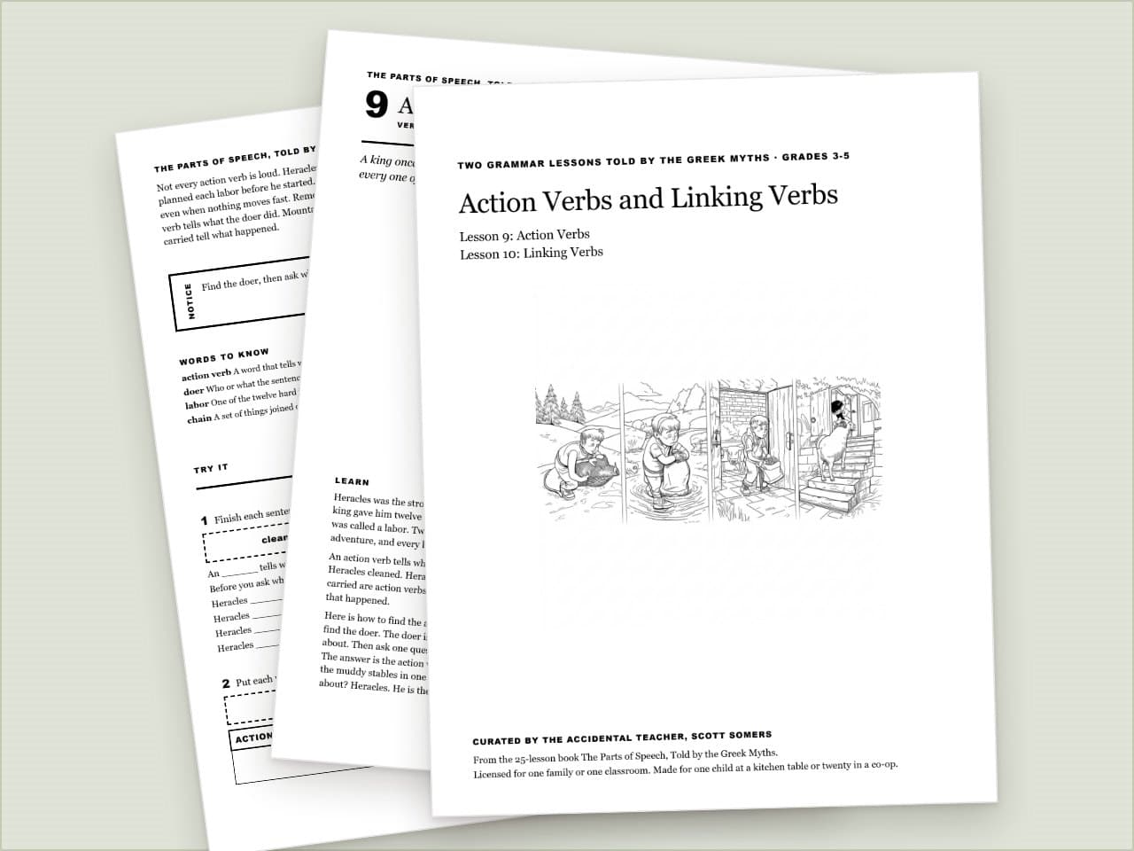 Preview pages from Action Verbs and Linking Verbs: Two Grammar Lessons, Grades 3-5