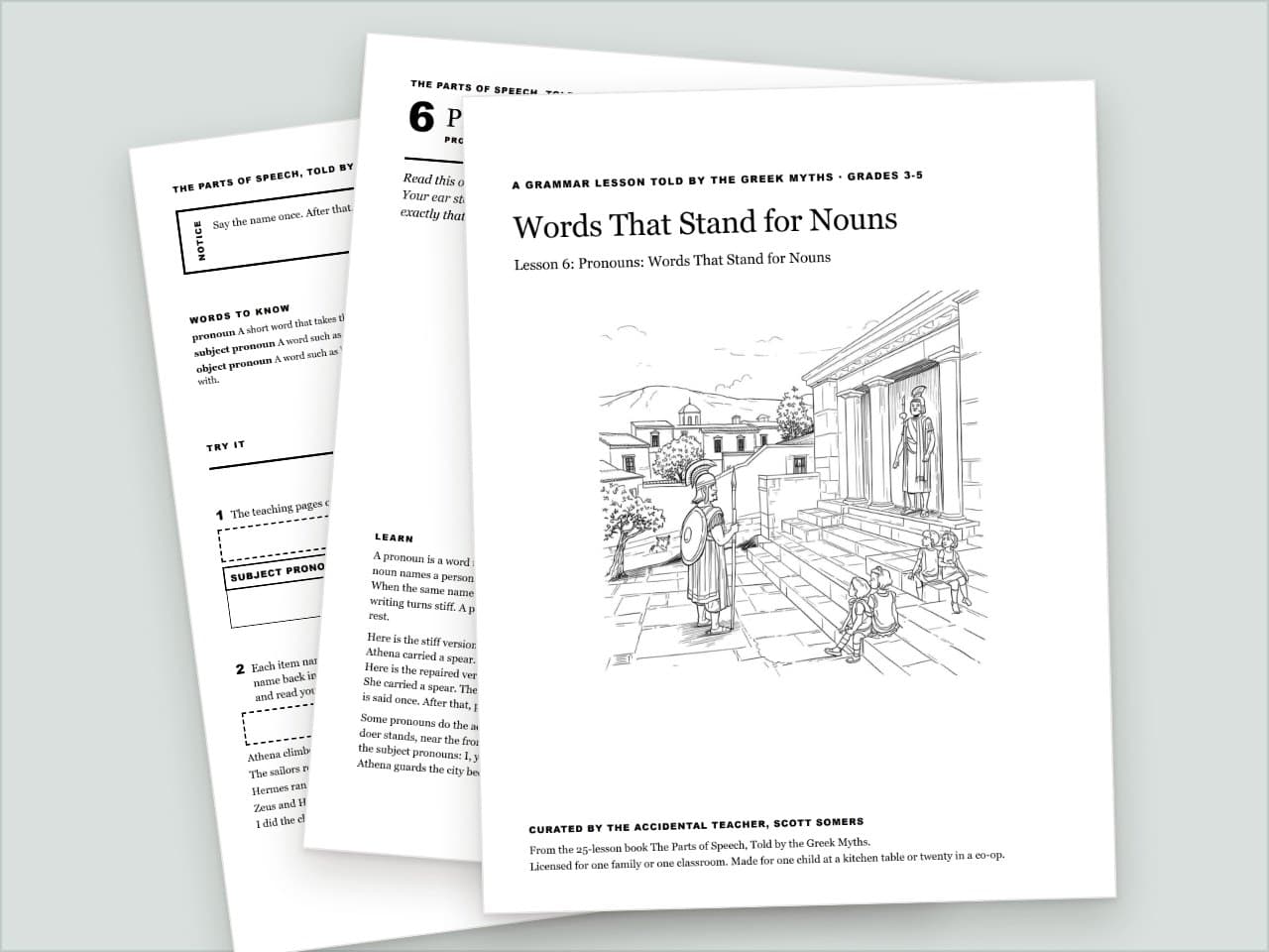 Preview pages from Pronouns Worksheet: Words That Stand for Nouns, Greek Myths, Grades 3-5