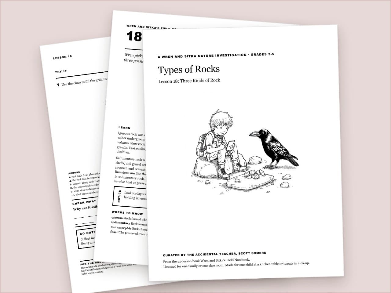 Preview pages from Types of Rocks: Igneous, Sedimentary, Metamorphic, Wren and Sitka, Grades 3-6