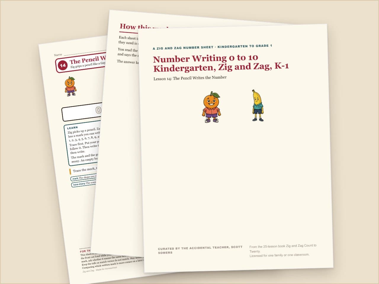 Preview pages from Number Writing 0 to 10 Kindergarten, Zig and Zag, K-1