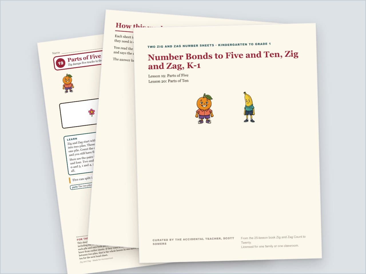 Preview pages from Number Bonds to Five and Ten, Zig and Zag, K-1