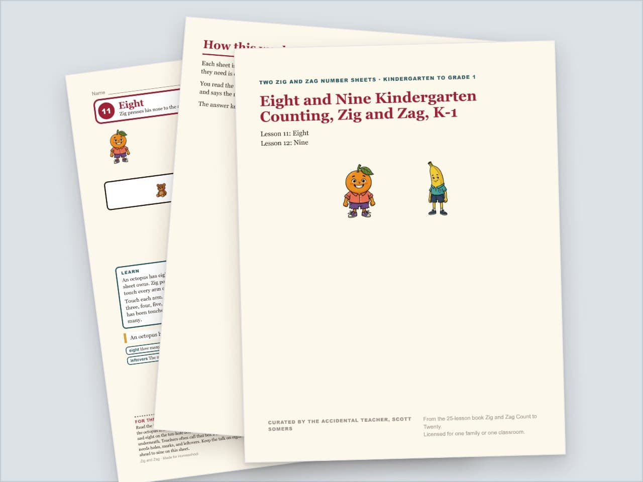 Preview pages from Eight and Nine Kindergarten Counting, Zig and Zag, K-1