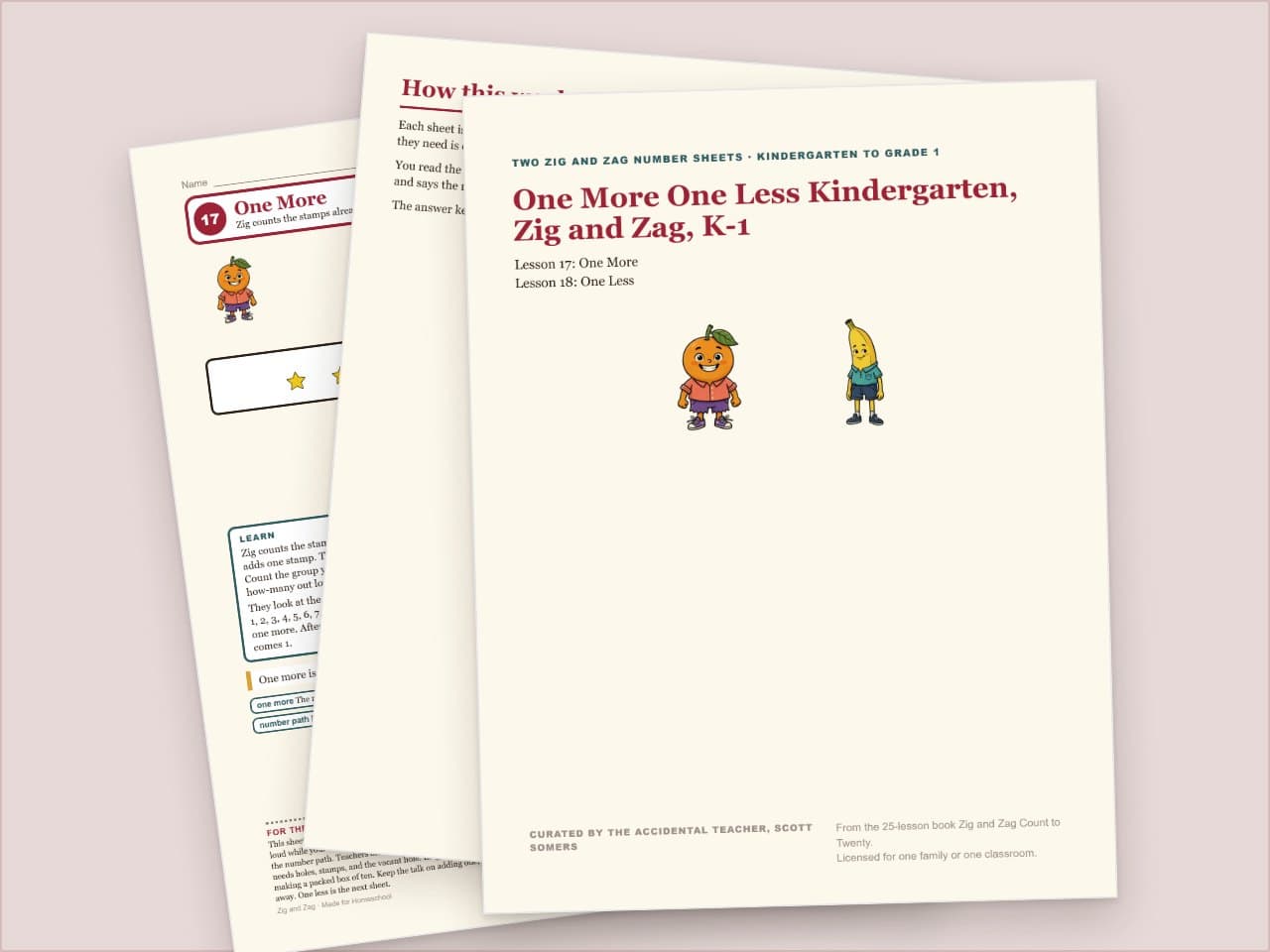 Preview pages from One More One Less Kindergarten, Zig and Zag, K-1