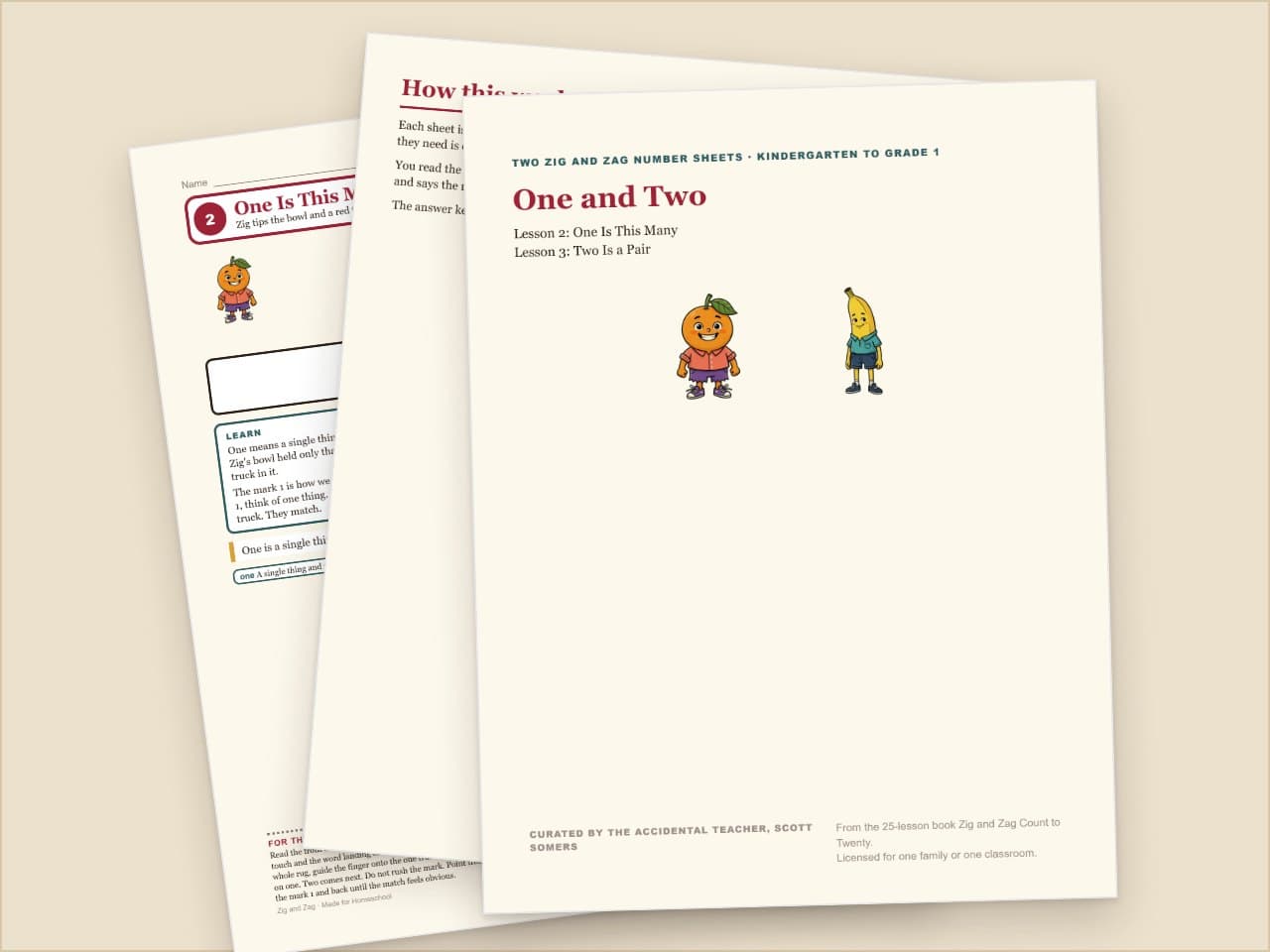 Preview pages from One and Two: Counting a Pair Kindergarten, Zig and Zag, K-1