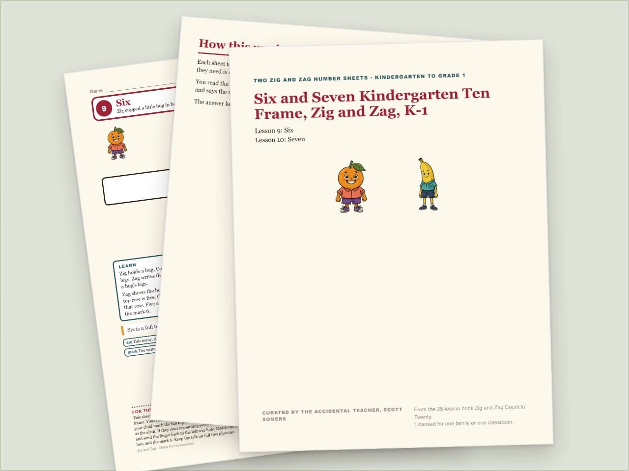 Preview pages from Six and Seven Kindergarten Ten Frame, Zig and Zag, K-1