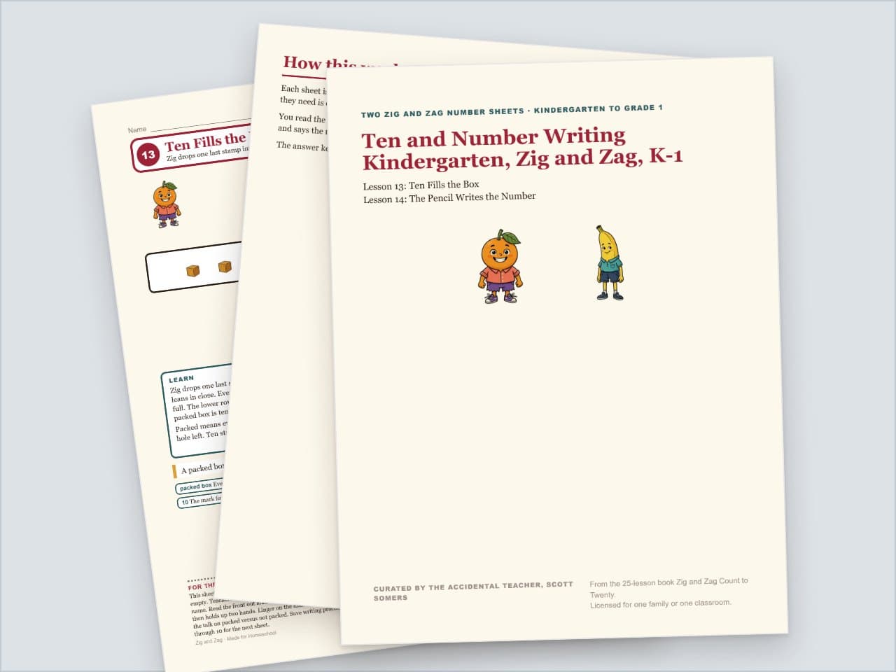 Preview pages from Ten and Number Writing Kindergarten, Zig and Zag, K-1