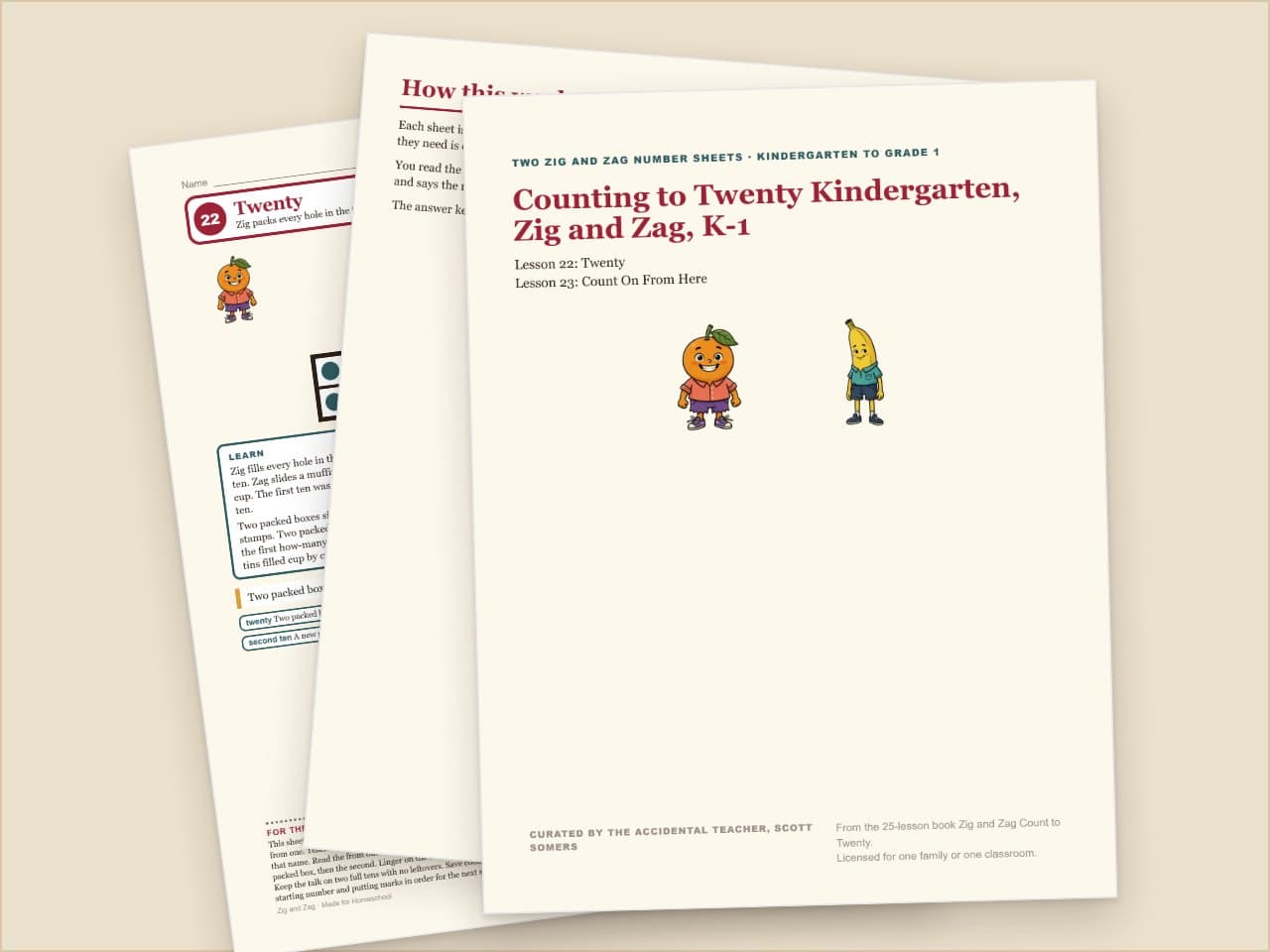 Preview pages from Counting to Twenty Kindergarten, Zig and Zag, K-1