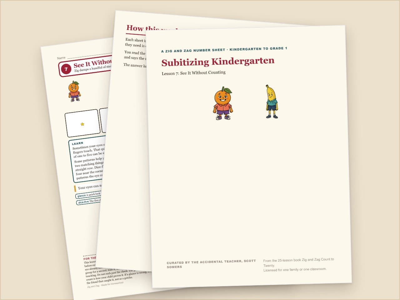 Preview pages from Subitizing Kindergarten: See It Without Counting, Zig and Zag