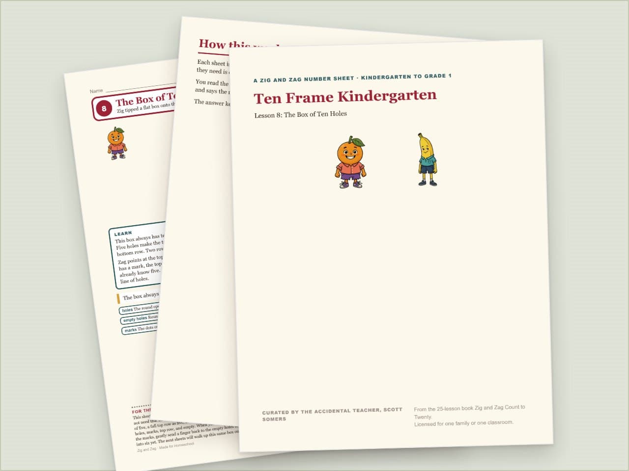 Preview pages from Ten Frame Kindergarten: Box of Ten Holes, Zig and Zag, K-1